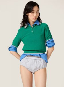 MIUMIU高仿女装 | 缪缪A货服装  2025夏季MIUMIU新款 绿色棉质Polo衫