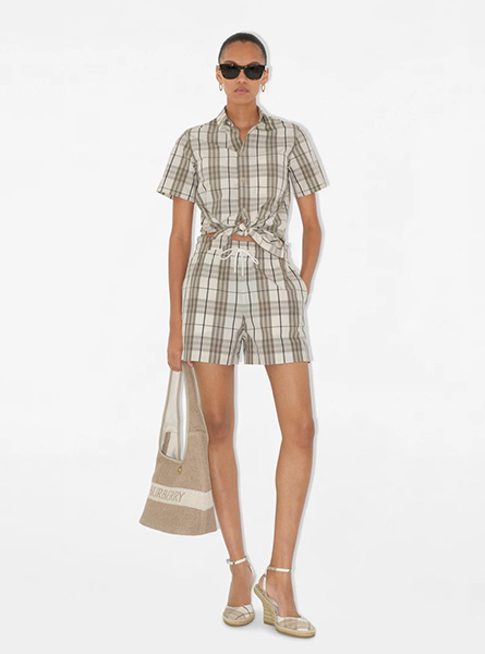 BURBERRY高仿女装 | 巴宝莉 A货服装 2025夏季BURBERRY新款 格纹棉质短款衬衫