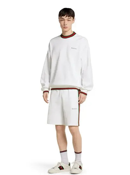 GUCCI高仿男装 | 古驰A货服装  2025夏季GUCCI新款 饰织带珠地棉卫衣