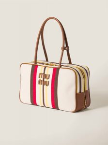 高仿MIUMIU包包 | A货缪缪包包 2025夏季MIUMIU新款 自然色  Beau帆布和皮革手袋