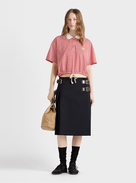 PRADA高仿女装 | 普拉达 A货服装  2025夏季PRADA新款 条纹平纹针织Polo衫