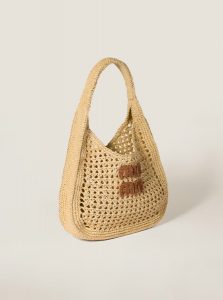 高仿MIUMIU包包 | A货缪缪包包 2025夏季MIUMIU新款 自然色Raffia效果编织Hobo包