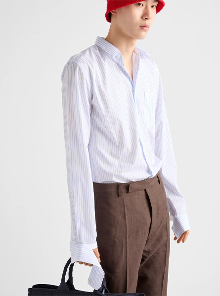 PRADA高仿男装 | 普拉达 A货服装  2025夏季PRADA新款 条纹棉质双领衬衫