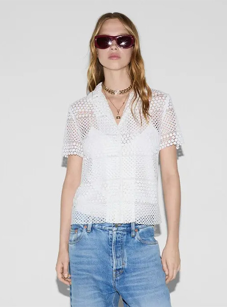 GUCCI高仿女装 | 古驰A货服装  2025夏季GUCCI新款 棉质绳结编织衬衫