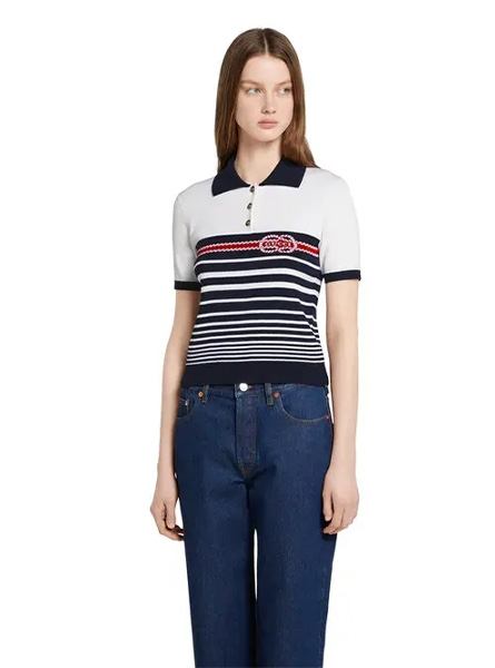 GUCCI高仿女装 | 古驰A货服装  2025夏季GUCCI新款 饰嵌花棉质编织Polo衫