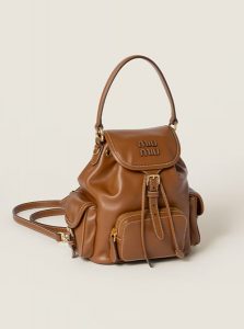 高仿MIUMIU包包 | A货缪缪包包 2025夏季MIUMIU新款 干邑色 皮革双肩背包