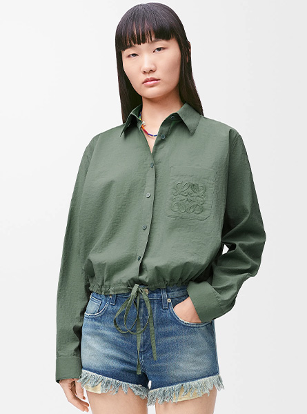 LOEWE高仿女装 | 罗意威A货服装  2025夏季LOEWE新款 棉质混纺衬衫