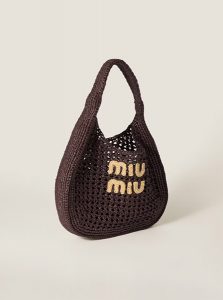 高仿MIUMIU包包 | A货缪缪包包 2025夏季MIUMIU新款 可可棕Raffia效果编织Hobo包