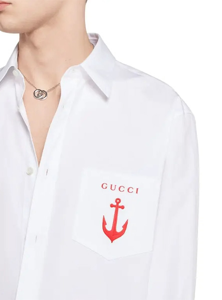 GUCCI高仿男装 | 古驰A货服装  2025夏季GUCCI新款 饰刺绣棉府绸衬衫