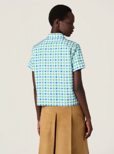 MIUMIU高仿女装 | 缪缪A货服装  2025夏季MIUMIU新款 绿色格纹府绸质感衬衫