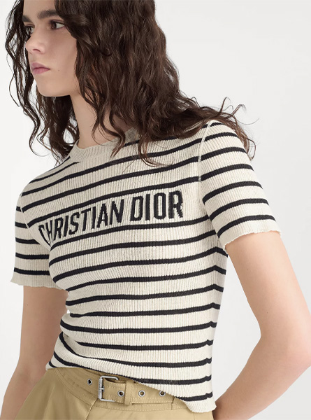DIOR高仿女装 | 迪奥 A货服装  2025夏季DIOR新款 海军蓝Dioriviera 短款短袖针织衫