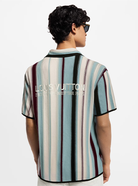 LV高仿男装 | 路易威登 A货服装  2025早秋LV新款 条纹钩针短袖衬衫