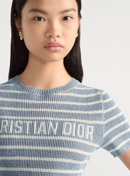 DIOR高仿女装 | 迪奥 A货服装  2025夏季DIOR新款 丹宁蓝色Dioriviera 短款短袖针织衫