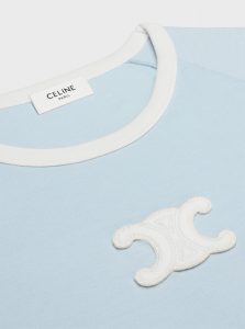 CELINE高仿女装 | 思琳 A货服装  2025夏季CELINE新款 水彩蓝 TRIOMPHE平纹针织T恤