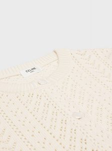 CELINE高仿女装 | 思琳 A货服装  2025夏季CELINE新款 米白色网眼开衫