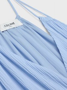 CELINE高仿女装 | 思琳 A货服装  2025夏季CELINE新款 天蓝色 刺绣长款连衣裙