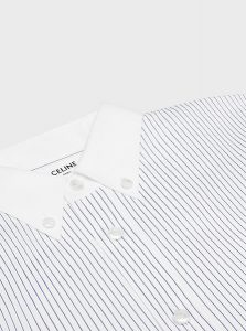 CELINE高仿女装 | 思琳 A货服装  2025夏季CELINE新款 粉笔白 条纹短款衬衫