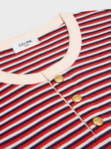 CELINE高仿女装 | 思琳 A货服装  2025夏季CELINE新款 红色TRIOMPHE条纹平纹针织T恤