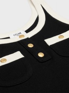 CELINE高仿女装 | 思琳 A货服装  2025夏季CELINE新款 黑色平纹针织短款背心