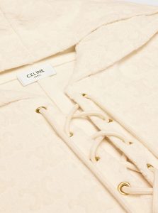 CELINE高仿女装 | 思琳 A货服装  2025夏季CELINE新款 奶白色TRIOMPHE毛巾布BAJA罩衫
