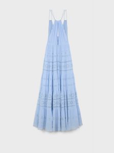 CELINE高仿女装 | 思琳 A货服装  2025夏季CELINE新款 天蓝色 刺绣长款连衣裙