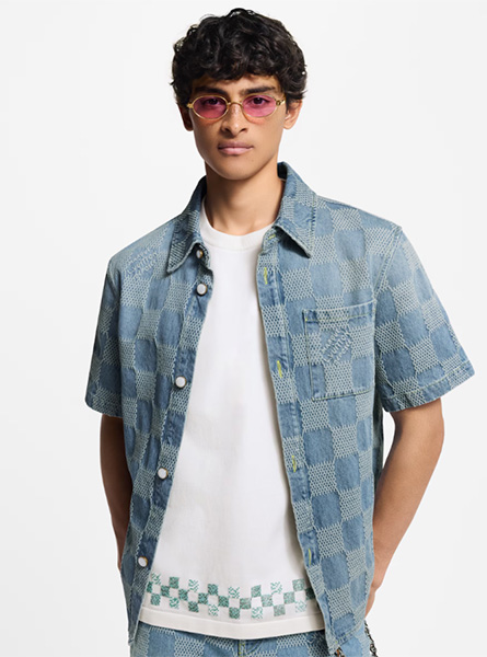 LV高仿男装 | 路易威登 A货服装  2025早秋LV新款 DAMIER 3D 轻质短袖牛仔衬衫