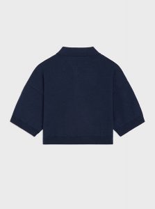 CELINE高仿女装 | 思琳 A货服装  2025夏季CELINE新款 海军蓝TRIOMPHE短款POLO衫
