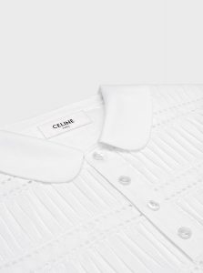 CELINE高仿女装 | 思琳 A货服装  2025夏季CELINE新款 白色全棉细薄平布刺绣饰边迷你连衣裙