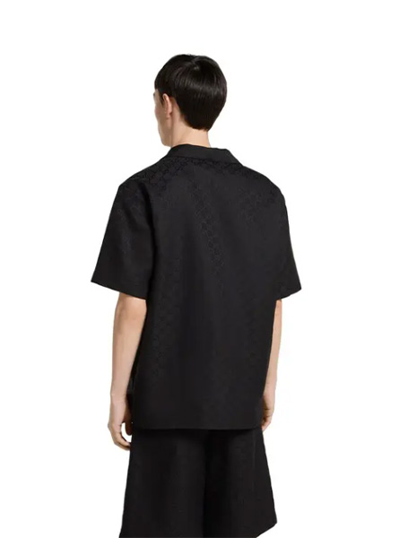 GUCCI高仿男装 | 古驰A货服装  2025早秋GUCCI新款 黑色GG帆布亚麻混纺保龄球衫