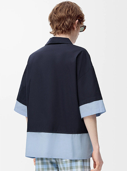 LOEWE高仿男装 | 罗意威A货服装  2025早秋新款 深海军蓝棉质短袖衬衫