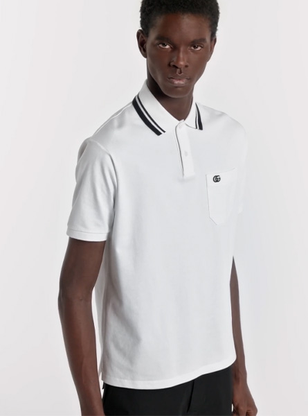 GUCCI高仿男装 | 古驰A货服装  2025早秋GUCCI新款 白色饰刺绣珠地棉Polo衫