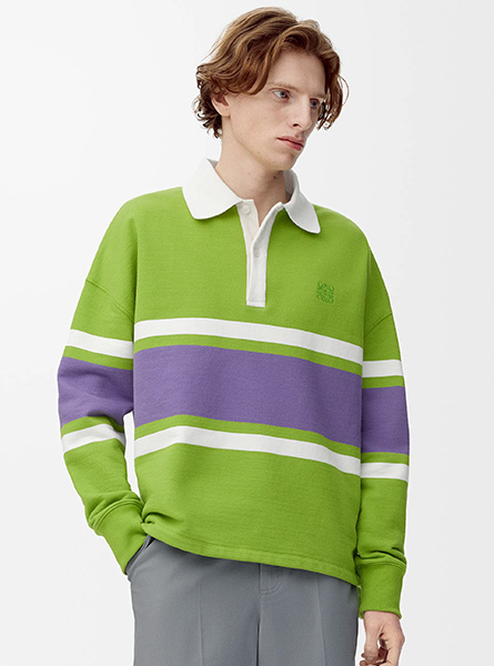LOEWE高仿男装 | 罗意威A货服装  2025早秋新款 绿色棉质长袖 polo 衫