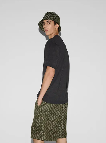 GUCCI高仿男装 | 古驰A货服装  2025早秋GUCCI新款 灰色嵌花丝棉T恤