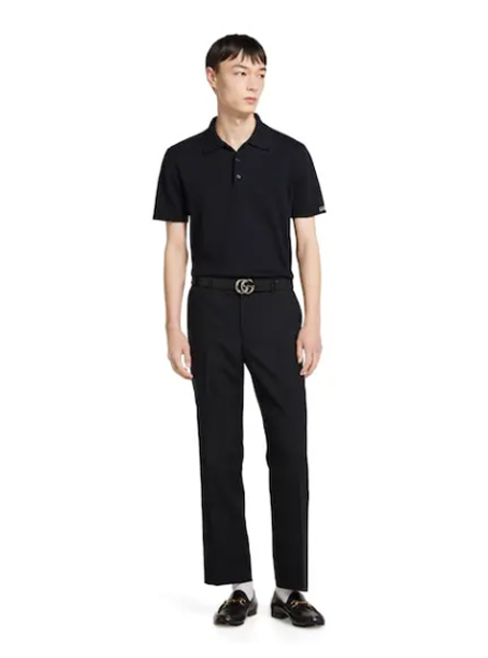 GUCCI高仿男装 | 古驰A货服装  2025早秋GUCCI新款 海军蓝丝棉混纺针织Polo衫