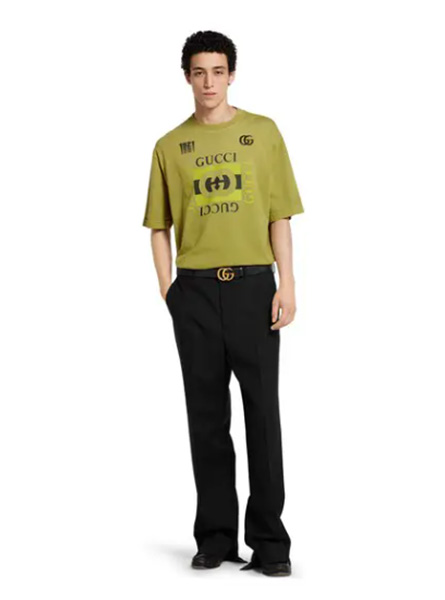 GUCCI高仿男装 | 古驰A货服装  2025早秋GUCCI新款 森林绿印花针织棉T恤