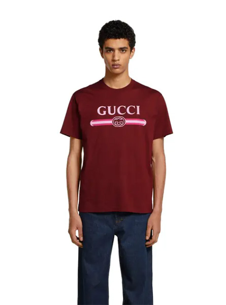 GUCCI高仿男装 | 古驰A货服装  2025早秋GUCCI新款 安可拉红饰印花针织棉T恤