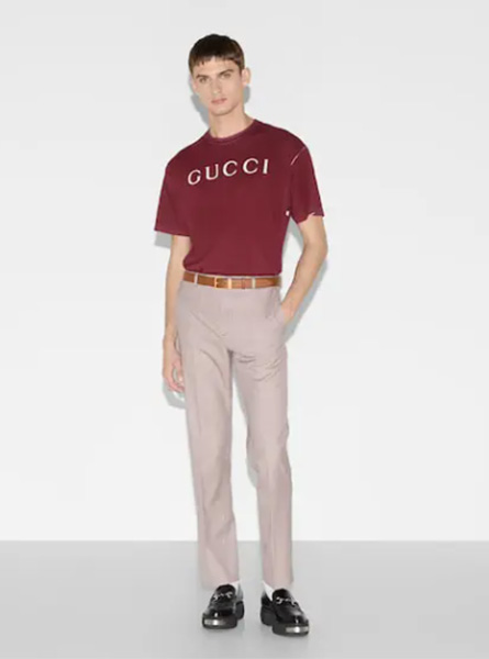 GUCCI高仿男装 | 古驰A货服装  2025早秋GUCCI新款 安可拉红饰印花针织棉T恤