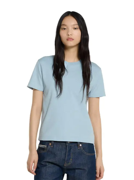 GUCCI高仿女装 | 古驰A货服装  2025早秋GUCCI新款 浅蓝色柔软针织棉T恤