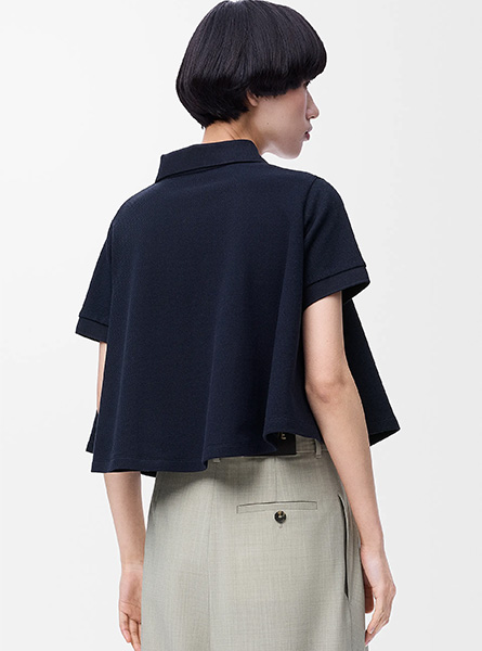 LOEWE高仿女装 | 罗意威A货服装  2025早秋LOEWE新款 深海军蓝棉质梯形 Polo 衫