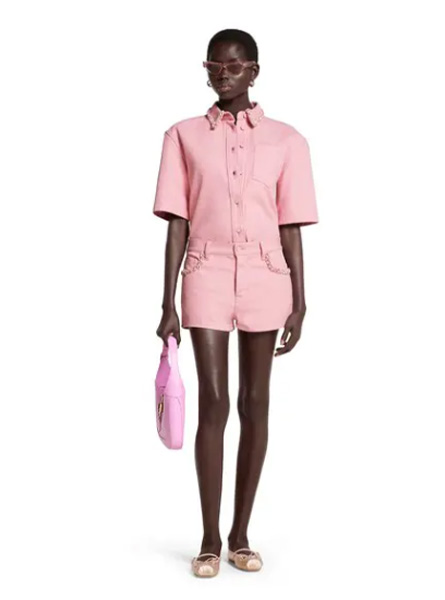 GUCCI高仿女装 | 古驰A货服装  2025早秋GUCCI新款 粉色饰刺绣牛仔衬衫