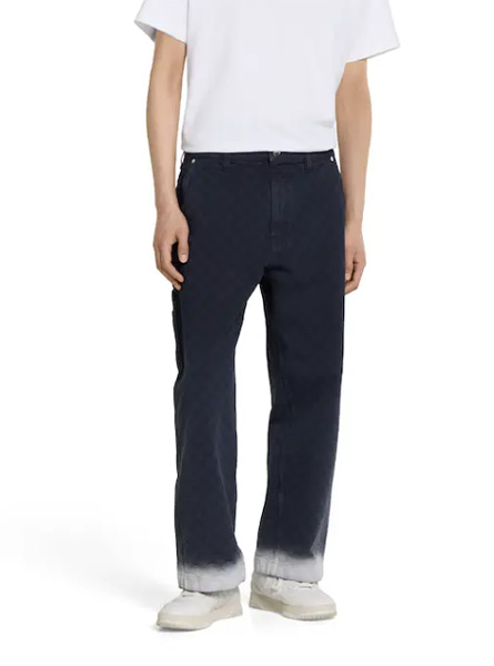 GUCCI高仿男装 | 古驰A货服装  2025早秋GUCCI新款 深蓝色漂白GG棉质丹宁提花长裤