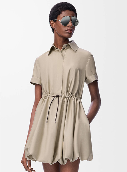 LOEWE高仿女装 | 罗意威A货服装  2025早秋LOEWE新款 米色棉质和丝绸短袖连衣裙