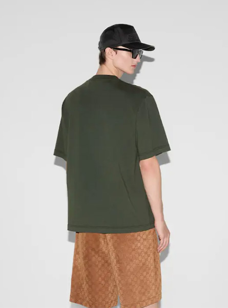 GUCCI高仿男装 | 古驰A货服装  2025早秋GUCCI新款 深绿刺绣针织棉T恤