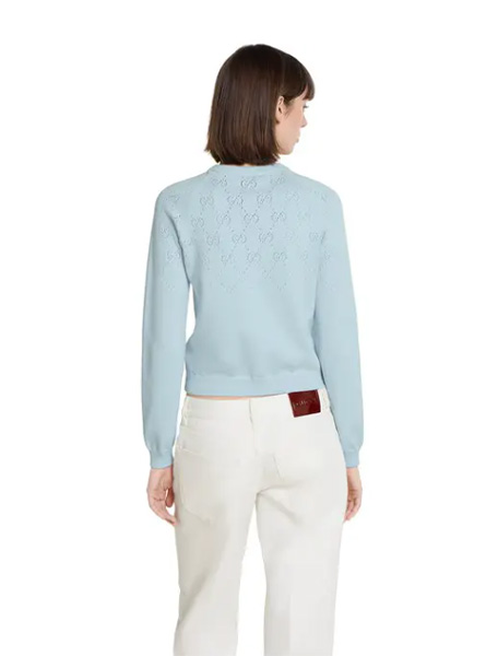 GUCCI高仿女装 | 古驰A货服装  2025早秋GUCCI新款 浅蓝色GG棉质开衫