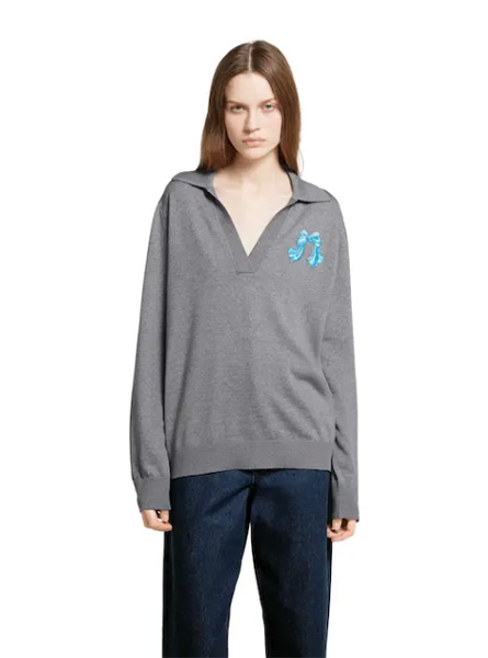 GUCCI高仿女装 | 古驰A货服装  2025早秋GUCCI新款 灰色饰贴饰超精细羊毛Polo衫
