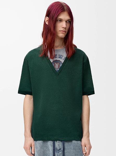 LOEWE高仿男装 | 罗意威A货服装  2025早秋新款 绿色宽松版型棉质混纺 T 恤