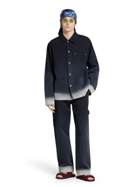 GUCCI高仿男装 | 古驰A货服装  2025早秋GUCCI新款 深蓝色漂白GG棉质丹宁提花衬衫