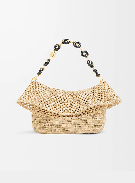 高仿LOEWE包包 中号拉菲草和牛皮革 Ola 手袋杨幂夏日清爽穿搭公式
