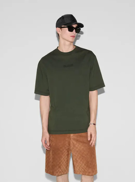 GUCCI高仿男装 | 古驰A货服装  2025早秋GUCCI新款 深绿刺绣针织棉T恤
