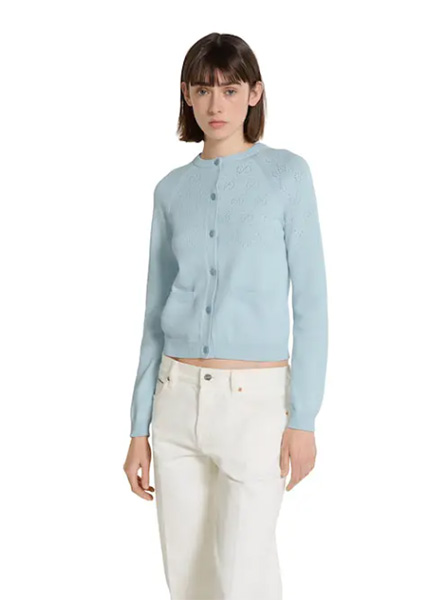 GUCCI高仿女装 | 古驰A货服装  2025早秋GUCCI新款 浅蓝色GG棉质开衫